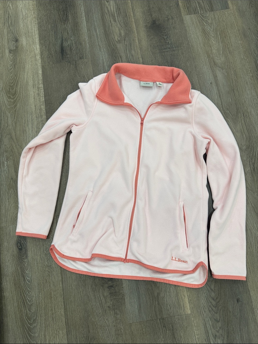 L.L. Bean Light Pink Fleece Jacket with Coral Trim